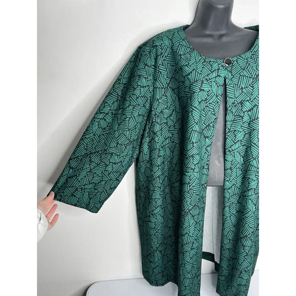 Danny & Nicole Green Geometric Jacket Duster Plus Size Office Wear Size 22W